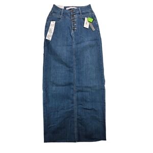 Tinseltown High Rise Denim Maxi Skirt Light Wash Button Fly Size 1/25 NEW